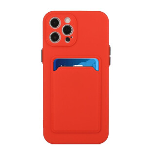 iPhone 13 Pro Schutzh&uuml;lle mit Kartenfach und Kamera-Schutz - Rot
