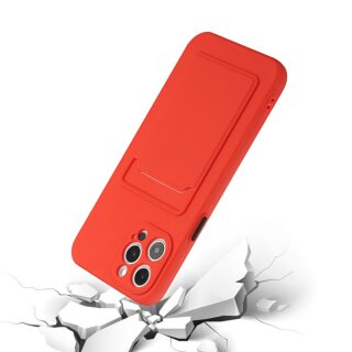 iPhone 13 Pro Schutzh&uuml;lle mit Kartenfach und Kamera-Schutz - Rot