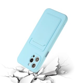 iPhone 13 Pro Schutzh&uuml;lle mit Kartenfach und Kamera-Schutz - Babyblau