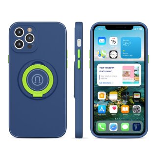 iPhone 13 Pro H&uuml;lle mit Ring Halter f&uuml;r Finger &amp; Magnet - Blau / Neongelb