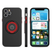 iPhone 13 Pro H&uuml;lle mit Ring Halter f&uuml;r Finger &amp; Magnet - Schwarz / Rot