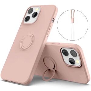 iPhone 13 Pro Max H&uuml;lle mit Ring Halter f&uuml;r Finger &amp; Schlaufe - Pink