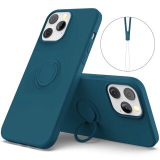 iPhone 13 Pro Max H&uuml;lle mit Ring Halter f&uuml;r Finger &amp; Schlaufe - Navy-Blau