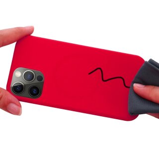 iPhone 13 Pro Max H&uuml;lle aus Silikon mit MagSafe Funktion - Rot