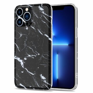iPhone 13 Pro Max Silikonh&uuml;lle - Marmor Design - Schwarz