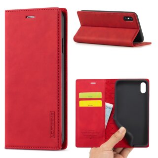 iPhone X / XS Klapph&uuml;lle mit Kartenfach &amp; Magnetverschluss - Rot