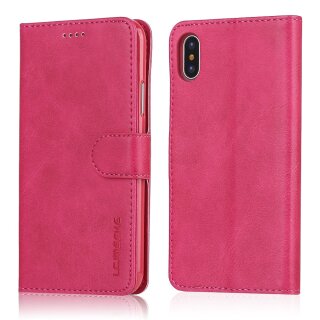 iPhone X / XS Klapph&uuml;lle mit Kartenfach und Aufsteller aus PU-Leder - Pink