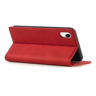 iPhone XR Klapph&uuml;lle mit Kartenfach und Aufsteller aus PU-Leder - Rot