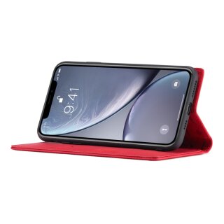 iPhone XR Klapph&uuml;lle mit Kartenfach und Aufsteller aus PU-Leder - Rot