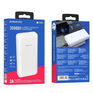 Borofone Power Bank 20.000mAh BJ16A Cube - 2xUSB 1xUSB-C - Wei&szlig;