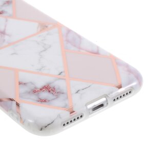 iPhone 11 TPU Schutzh&uuml;lle - Marmor Geometire - Wei&szlig; / Pink