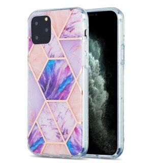iPhone 11 Pro Silikonh&uuml;lle - Marmor Glam - Violett / Pink