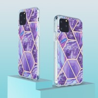 iPhone 11 Pro Silikonh&uuml;lle - Marmor Glam - Violett / Rosa