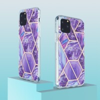 iPhone 11 Pro Silikonhülle - Marmor Glam - Violett / Rosa