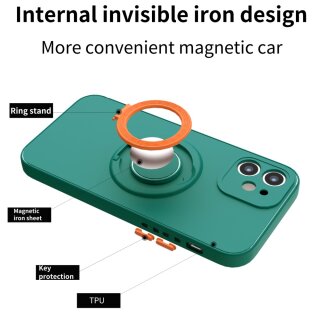 iPhone 12 H&uuml;lle mit Ring Halter f&uuml;r Finger &amp; Magnet - Gr&uuml;n / Neongelb