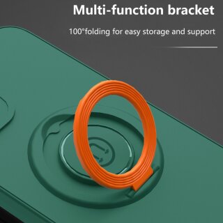 iPhone 12 H&uuml;lle mit Ring Halter f&uuml;r Finger &amp; Magnet - Gr&uuml;n / Neongelb