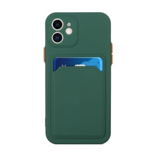 iPhone 12 Mini Schutzh&uuml;lle mit Kartenfach und Kamera-Schutz - Gr&uuml;n