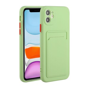 iPhone 12 Mini Schutzh&uuml;lle mit Kartenfach und Kamera-Schutz - Hellgr&uuml;n