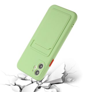 iPhone 12 Mini Schutzh&uuml;lle mit Kartenfach und Kamera-Schutz - Hellgr&uuml;n