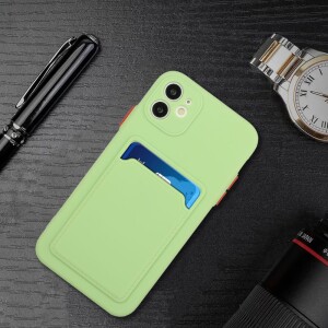 iPhone 12 Mini Schutzh&uuml;lle mit Kartenfach und Kamera-Schutz - Hellgr&uuml;n