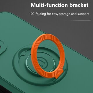 iPhone 12 Pro H&uuml;lle mit Ring Halter f&uuml;r Finger &amp; Magnet - Gr&uuml;n / Orange