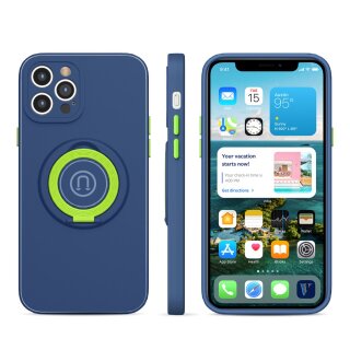 iPhone 12 Pro H&uuml;lle mit Ring Halter f&uuml;r Finger &amp; Magnet - Blau / Neongelb