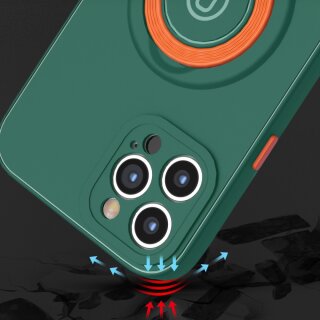 iPhone 12 Pro H&uuml;lle mit Ring Halter f&uuml;r Finger &amp; Magnet - Blau / Neongelb