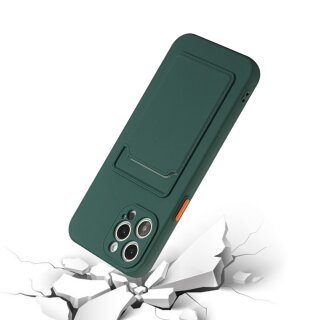 iPhone 12 Pro Max Schutzh&uuml;lle mit Kartenfach und Kamera-Schutz - Gr&uuml;n