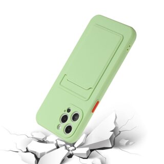 iPhone 12 Pro Max Schutzh&uuml;lle mit Kartenfach und Kamera-Schutz - Hellgr&uuml;n