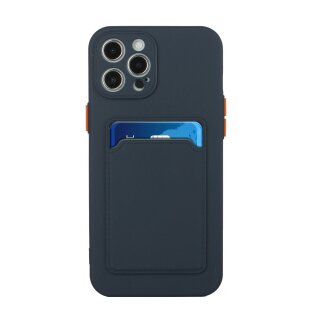 iPhone 12 Pro Max Schutzh&uuml;lle mit Kartenfach und Kamera-Schutz - Dunkelblau