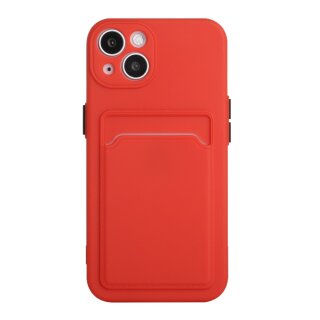 iPhone 13 Mini Schutzh&uuml;lle mit Kartenfach und Kamera-Schutz - Rot