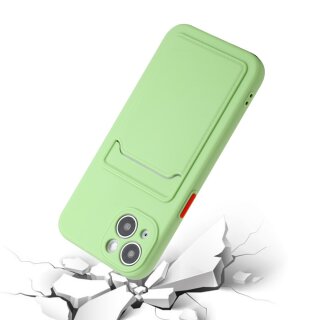 iPhone 13 Mini Schutzh&uuml;lle mit Kartenfach und Kamera-Schutz - Hellgr&uuml;n