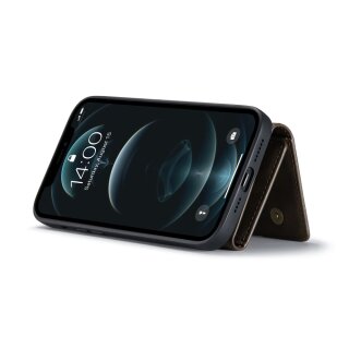 iPhone 13 Pro H&uuml;lle mit Magnet-Kartenfach &amp; Geldbeutel - Braun